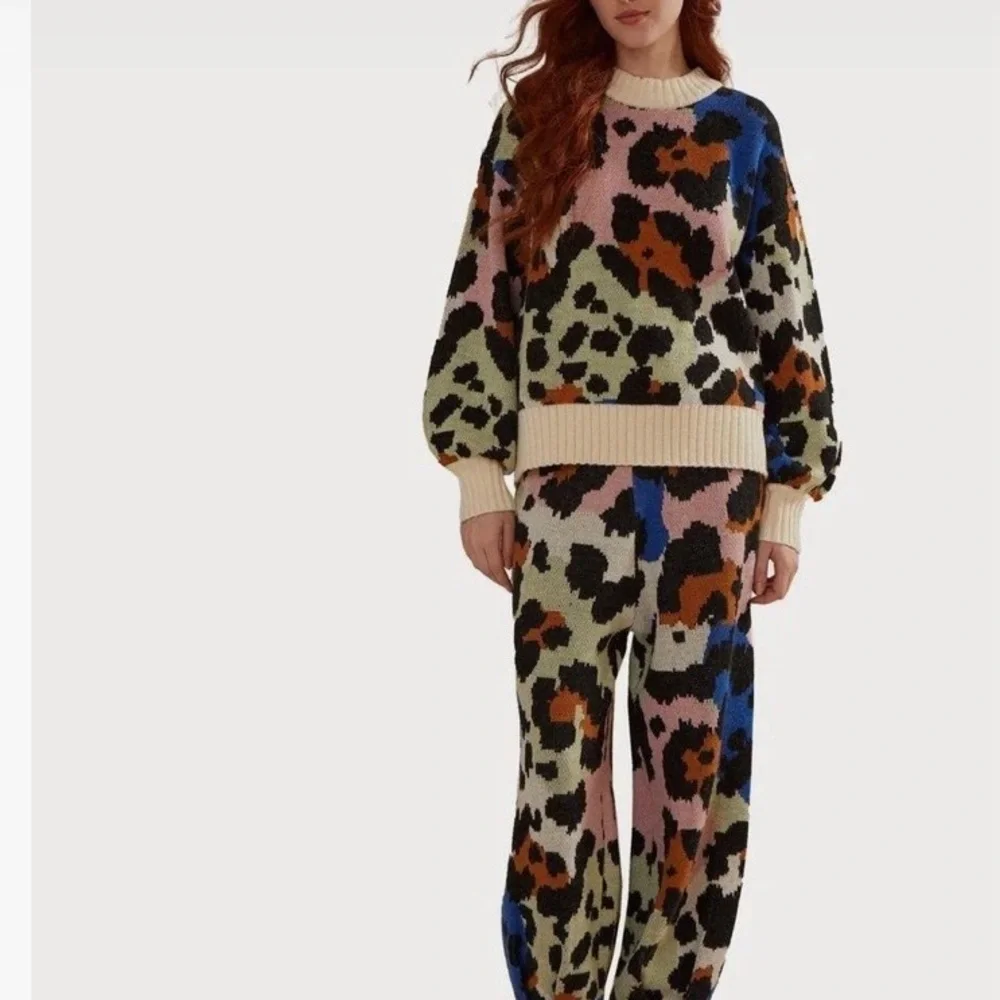 Farm Rio Multicolor Leopard Knit Sweater | Balloon Sleeve Chunky Pullover 🐆 - Picture 2 of 5